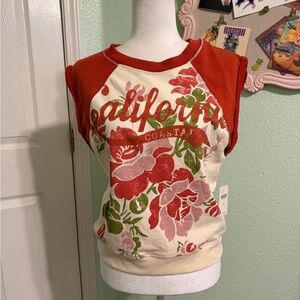 California Coast Red and Cream Raglan Sweatshirt, Anthropologie, Size XS NWT